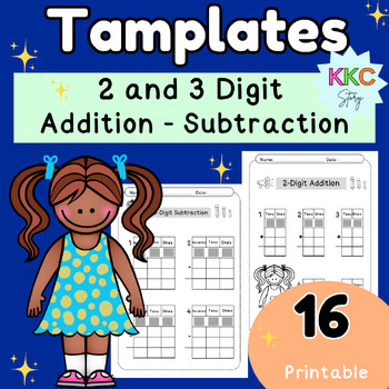 Preview of Regrouting Templates For 2 and 3 Digit Addition or Subtraction, 16 Worksheets