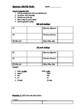 Preview of Regular ER and IR verbs notes sheet