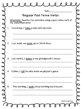 Regular Past Tense Verbs Worksheets by Speech Superstars | TpT