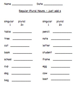 Regular Plurals worksheet and assessment by Debbie Nicotera | TpT