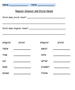 Regular Plurals worksheet and assessment by Debbie Nicotera | TpT