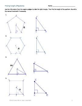 Regular Polygons ~ Finding Apothem~Central Angle~AREA~ 6 Worksheets~HS  Geometry