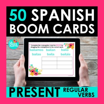 Preview of Regular Present Tense Verbs Spanish BOOM CARDS | Digital Task Cards
