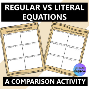 Preview of Regular VS Literal Equations A Comparison Activity