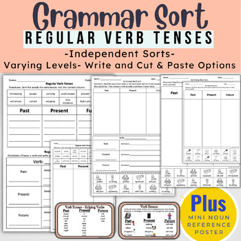 Regular Verb Tense Grammar Sort (3 Levels- Visual Supports ESL FRIENDLY)