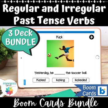 Preview of Past Tense Verbs Boom Cards™ Speech Therapy Grammar BUNDLE Regular and Irregular