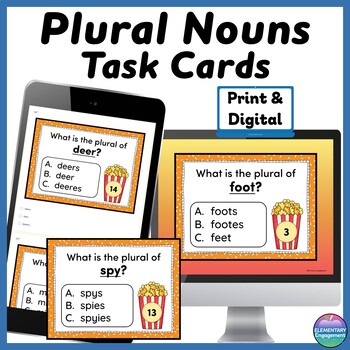 Preview of Regular and Irregular Plural Nouns Games with Task Cards - Print and Digital