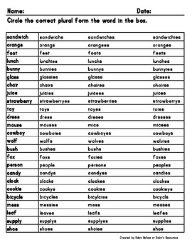 Regular and Irregular Plural Nouns worksheet by Robin's Resources