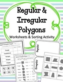 Regular and Irregular Polygons.  Worksheets and Sorting Ma