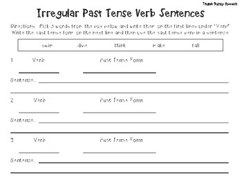 Regular and Irregular Verb Worksheets Freebie by Thumb Bunny Speech