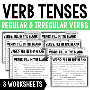 Preview of Regular and Irregular Verbs | Past and Present Verbs | Verb Tenses Worksheets