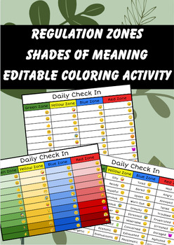 Preview of Regulation Zones Shades of Meaning Editable Coloring Activities (Differentiated!