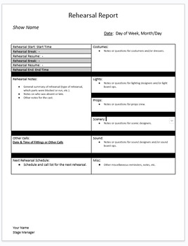 Preview of Rehearsal Report Template (with matching Production Report)