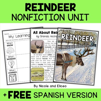 Preview of Reindeer Activities Nonfiction Unit + FREE Spanish