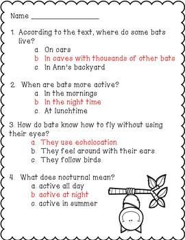 All About Bats- A Non-fiction Reading Comprehension Passage for Grades 1-3