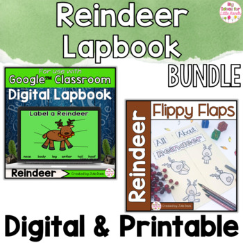 Preview of Reindeer Activities Interactive Notebook Digital and Printable Bundle