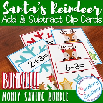 Preview of Reindeer Addition and Subtraction Within 10 Clip Cards BUNDLE