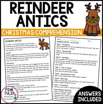 Preview of Reindeer Antics Christmas Comprehension - Reading Strategy Worksheet