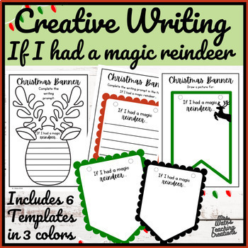 Preview of Winter Themed Creative Writing Activity: Reindeer Christmas Craft Templates