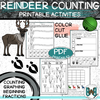 Christmas Reindeer Math Counting Worksheets by Backwoods Barn Sketch