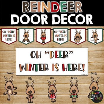 Preview of Reindeer Door Display | Bulletin Board Décor Set | EDITABLE Names | Christmas