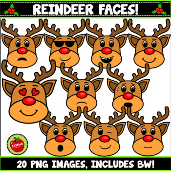 Preview of Reindeer Faces And Emotions Clipart