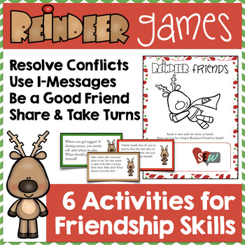 Preview of Reindeer Friendship Skills & Conflict Resolution Christmas Activities Counseling