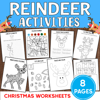 Reindeer Fun Activities: Cutting/ Coloring/ Writing..., Christmas ...