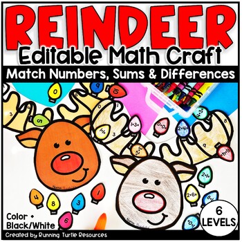 Preview of Reindeer Math Craft, December Holiday Craft