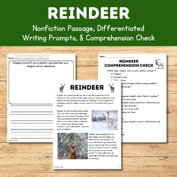 Preview of Reindeer (Nonfiction Passage, Writing Prompts, & Comprehension Check) Christmas