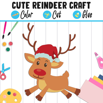 Preview of Reindeer Paper Craft: Color, Cut, and Glue, a Fun Activity for Pre K to 2nd