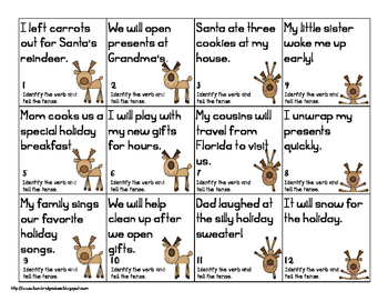 Reindeer Race- Identifying Verbs and Verb Tenses Game or Hall Hunt