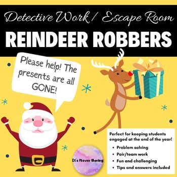 Preview of Reindeer Robbers Detective Work | Escape Room | Christmas