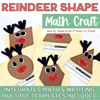 Preview of 2D Geometric Shapes Reindeer Christmas Math Craft for Christmas Bulletin Board