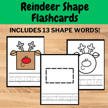 Preview of Reindeer Shape Vocab Cards - preschool Christmas shape practice