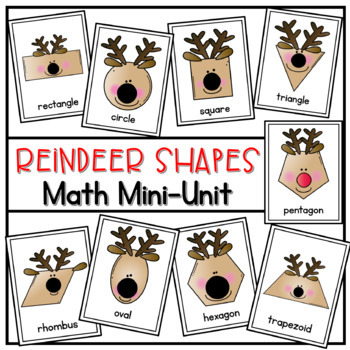 Preview of Reindeer Shapes | 2D Shapes | Math Mini-Unit | Math Reader