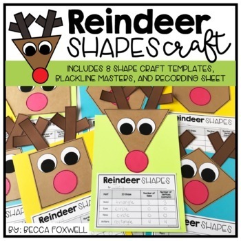 Preview of Reindeer Shapes Math Craft | Christmas Craft & December Bulletin Board Activity