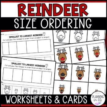 Preview of Reindeer Size Ordering | Order by Size Christmas Math Centers | Cut and Glue