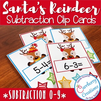 Preview of Reindeer Subtraction Interactive Task Cards Center