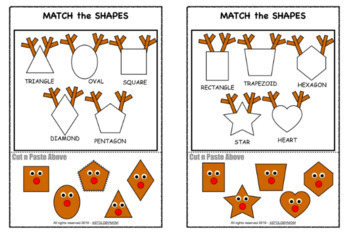 Preview of Reindeer Theme Shape Sort 7 Activities - Puzzles, Posters, DIY Pop Up Card &more