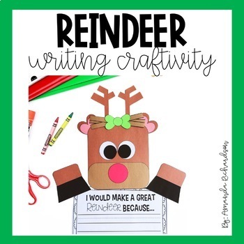 Preview of Reindeer Writing Craft, Writing Paper, Writing Prompts, Craftivity, Craft