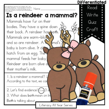 Preview of Reindeer are Mammals - Literacy and Craft