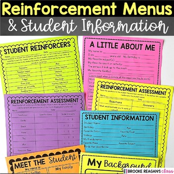 Preview of Positive Reinforcement Reward Menu Charts: Student Information Sheets