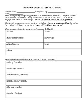 Preview of Reinforcement Form for Teachers/Parents/Staff