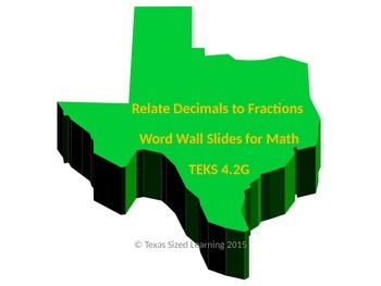 Preview of Relate Decimals to Fractions, Math TEKS 4.2G, Word Wall and Vocabulary Slides