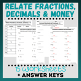 Relate Fractions, Decimals, and Money Worksheets