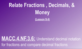 Preview of Relate Fractions & Decimals to Money