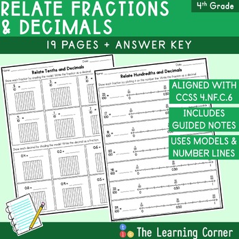 Preview of Relate Fractions and Decimals Worksheet (4.NF.C.6)