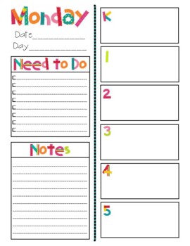 Preview of Related Arts Daily Planning Sheets