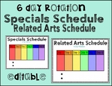 Related Arts or Specials Schedule {6 Day Rotation}